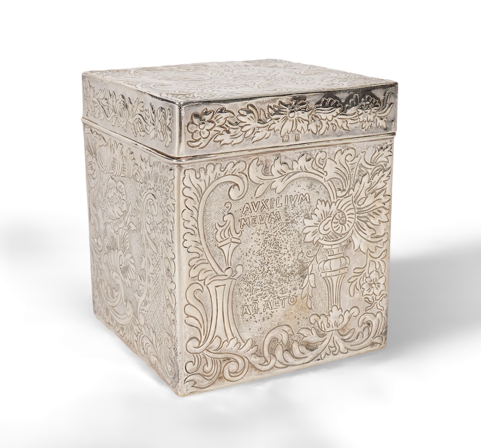 A late Victorian silver square tea caddy, by William Aitken